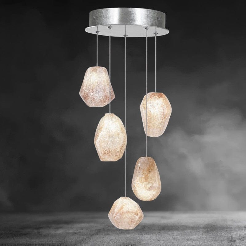 5 - Light / Nickel Nature-inspired round chandelier