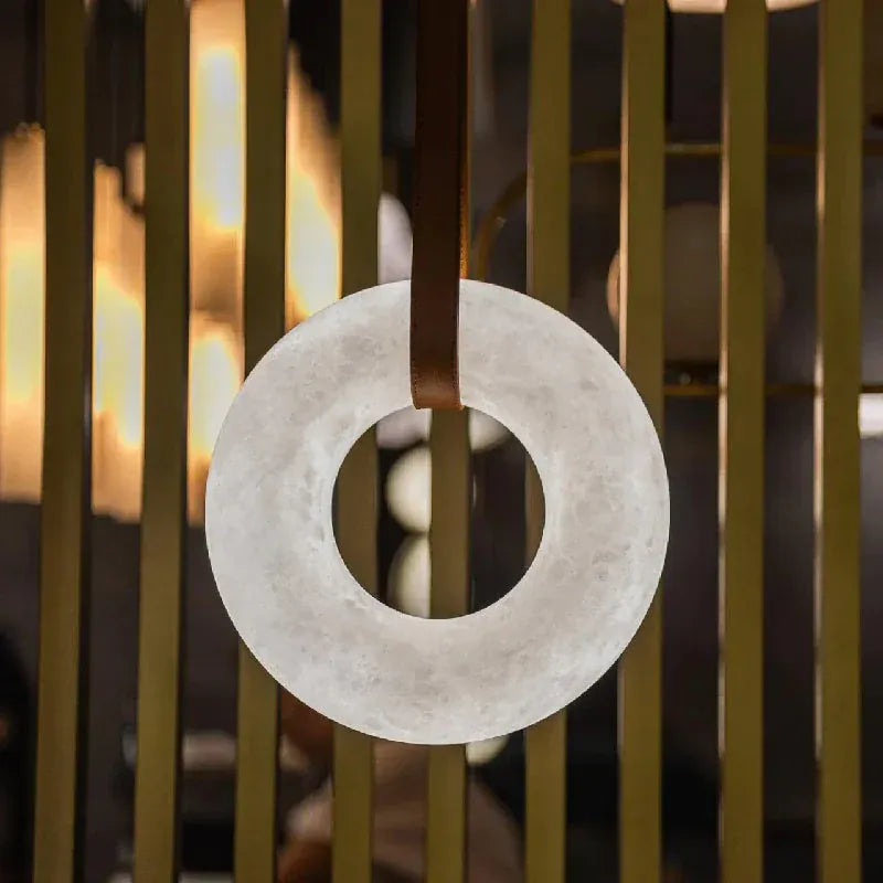 Ogden Pendant Alabaster Chandelier, Halo Ring Modern Chandelier 11.8