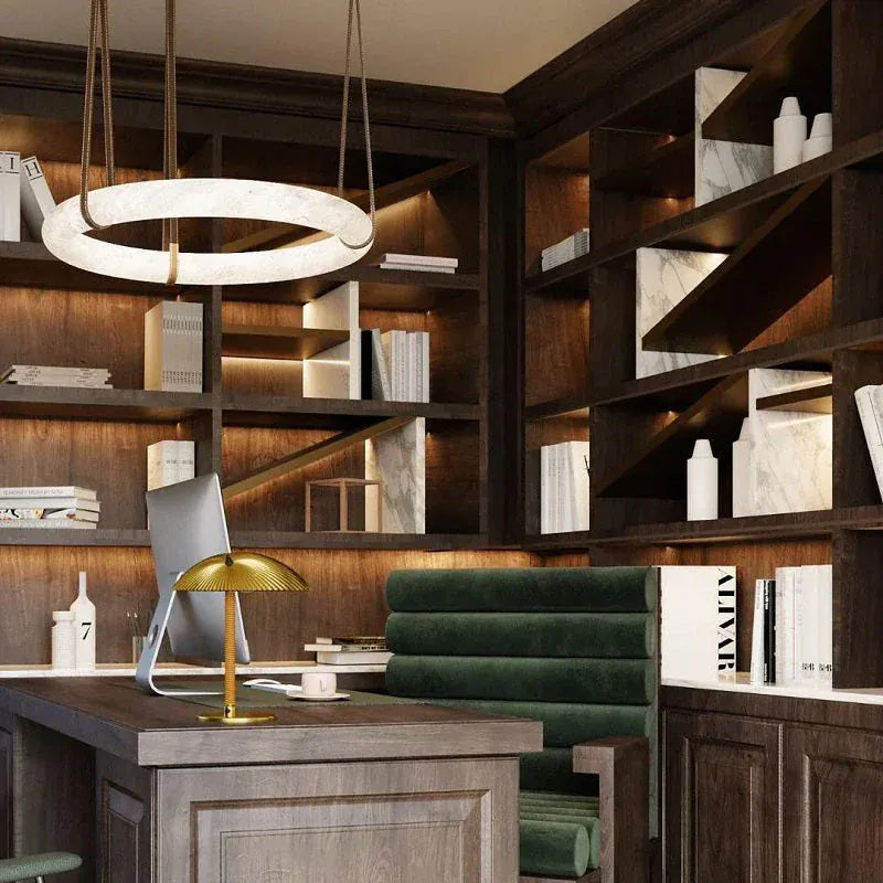 Ogden Pendant Alabaster Chandelier, Halo Ring Modern Chandelier 11.8