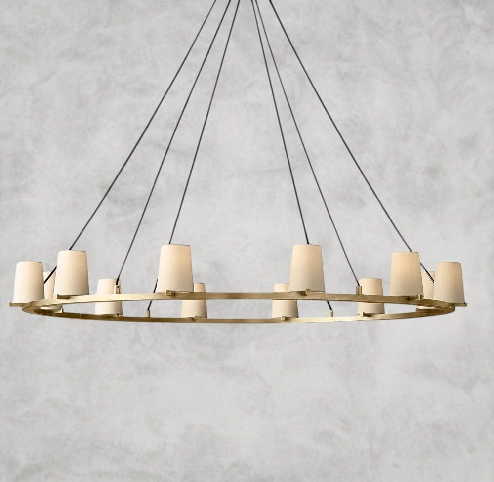 60" / Brass Pauillac Fabric Shade Round Chandelier 36", 48", 60"