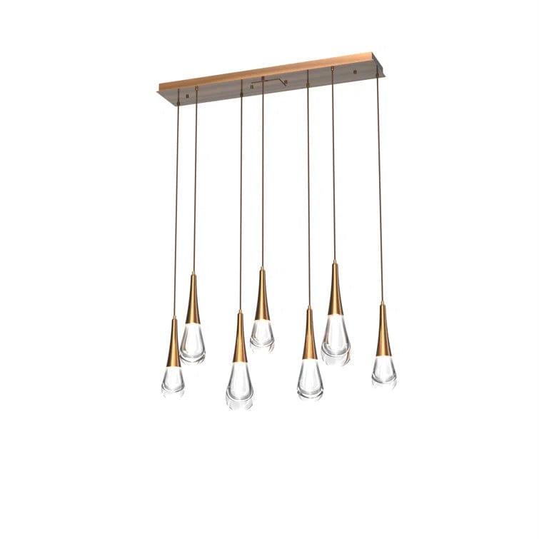 Brass Pluvia 7-Light Linear Chandelier Pendant For Living room Family room Dining Room Bedroom