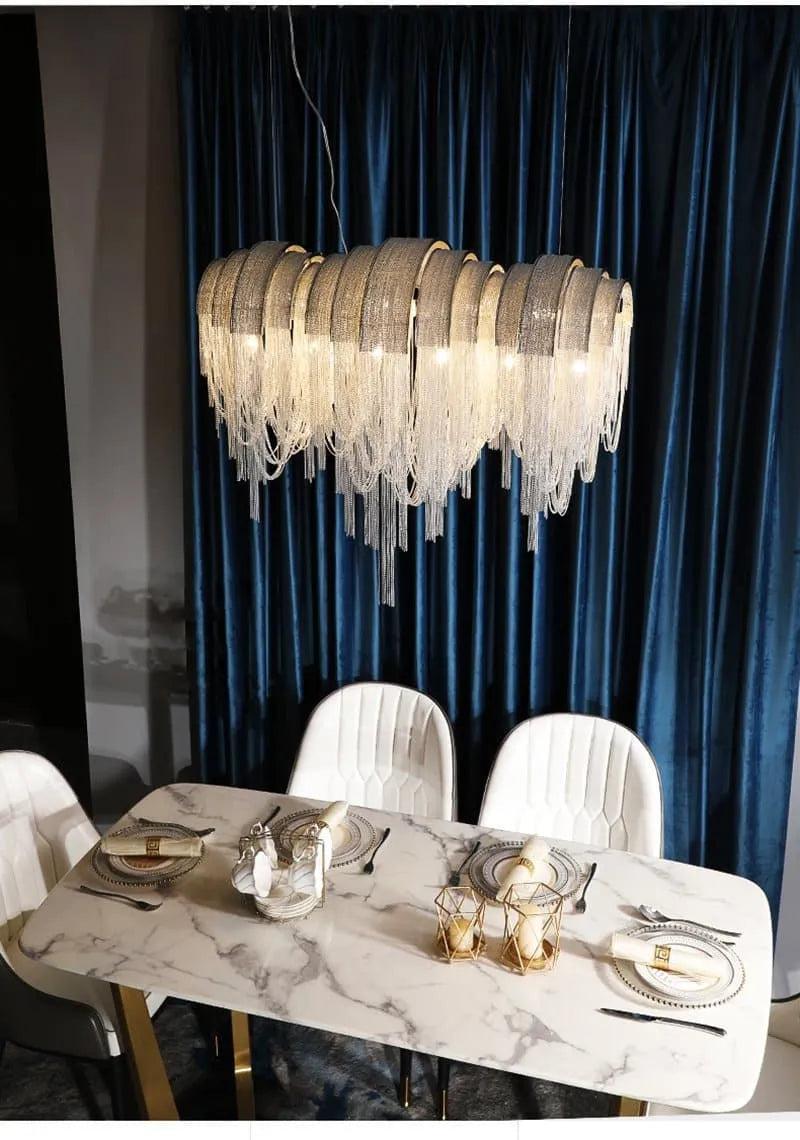 Alana Aluminum Chain Tassel Long Branch Chandelier Light 35"