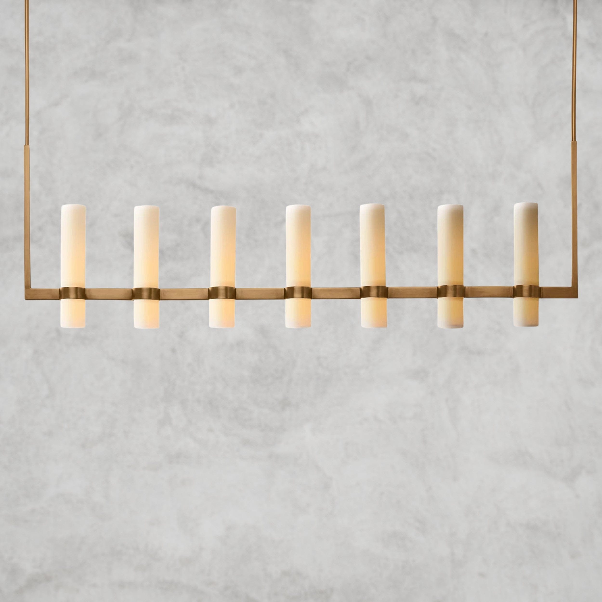 59" / Brass Ravelle Linear Milk Glass Chandelier 59", 71"