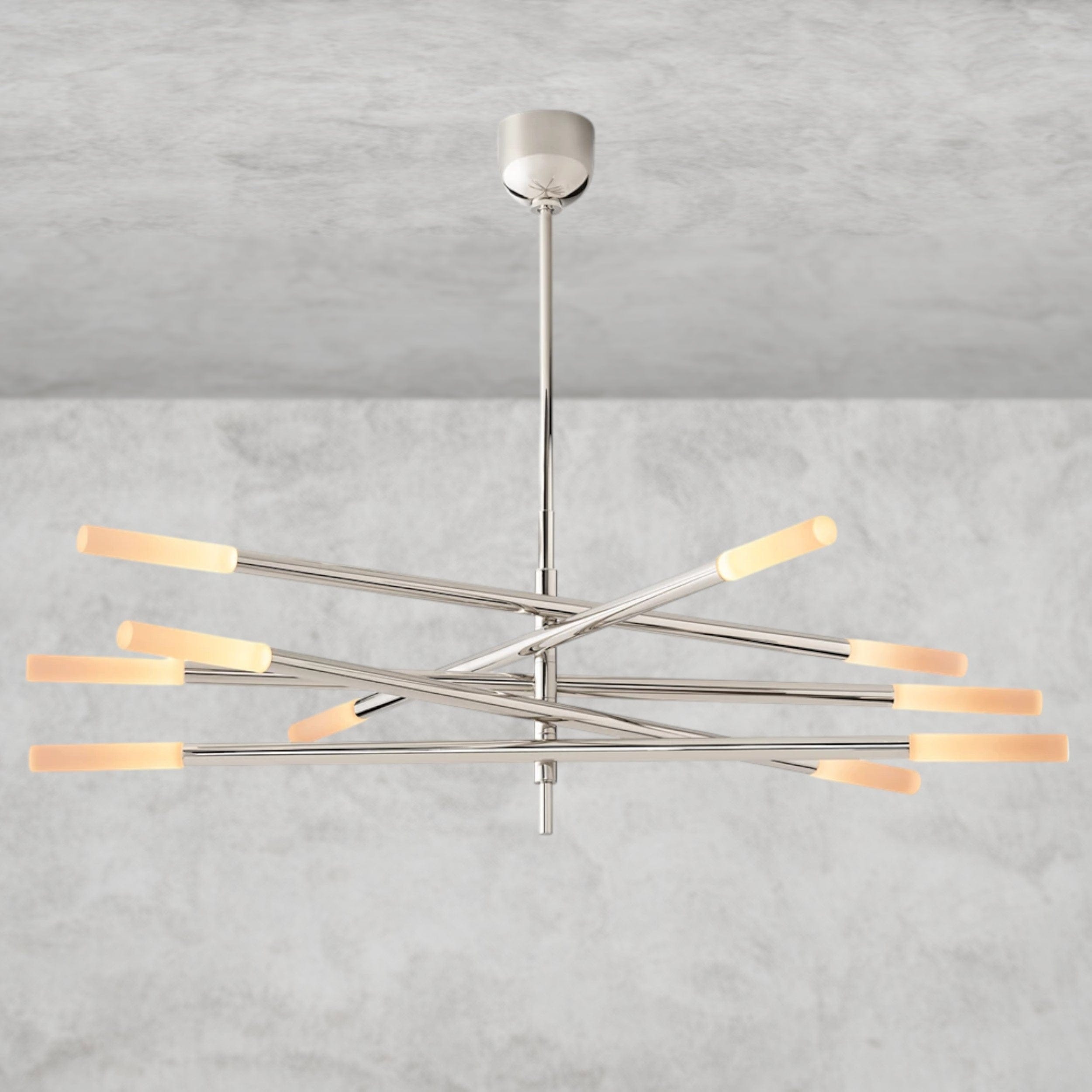 Nickle Rousseau 10-Light Mobile Etched Rod Chandelier