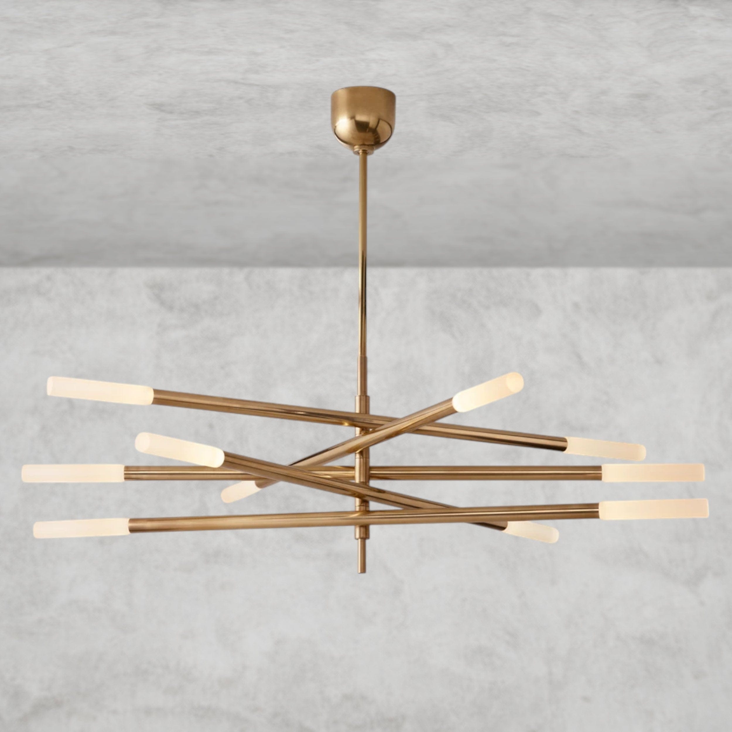 Brass Rousseau 10-Light Mobile Etched Rod Chandelier