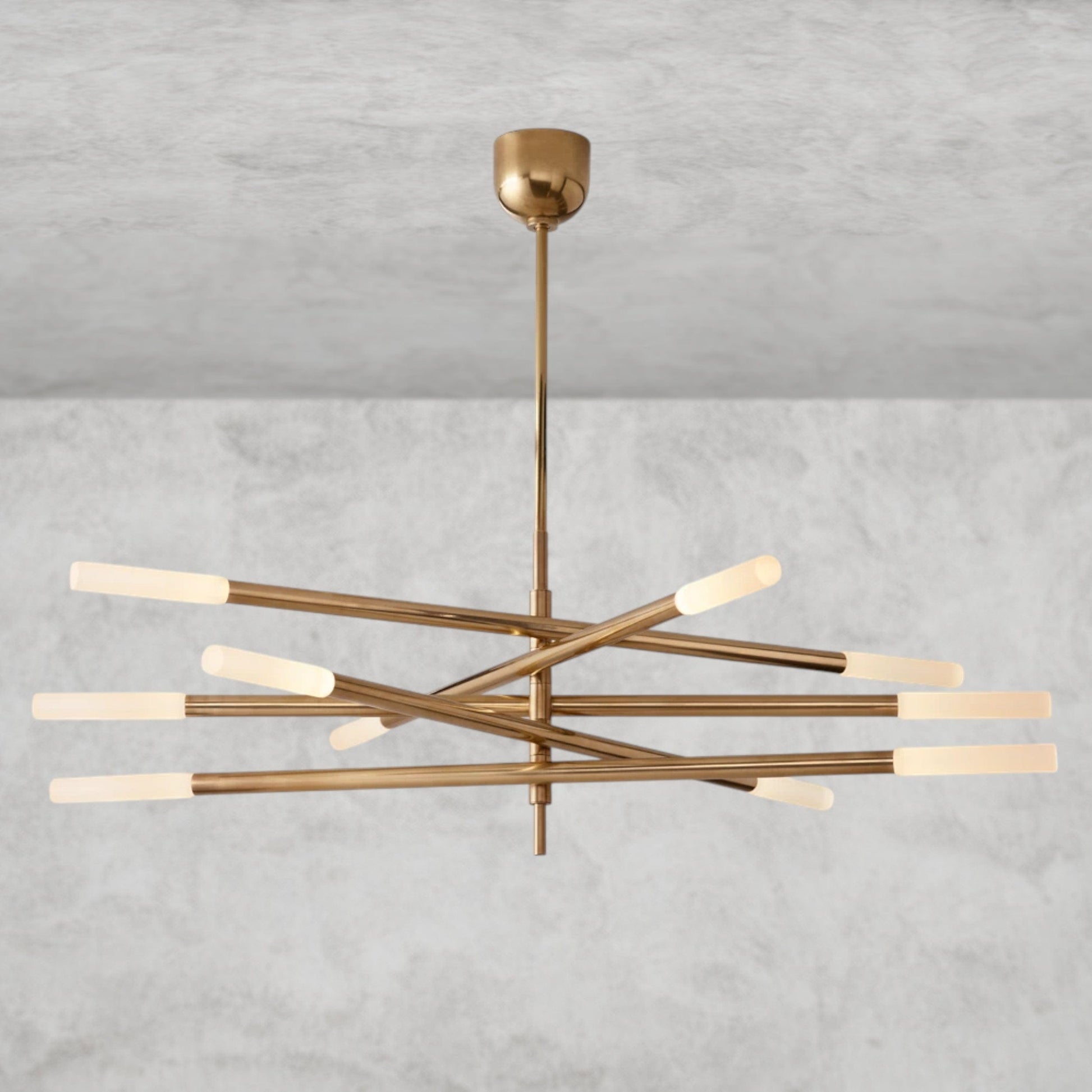 Brass Rousseau 10-Light Mobile Etched Rod Chandelier