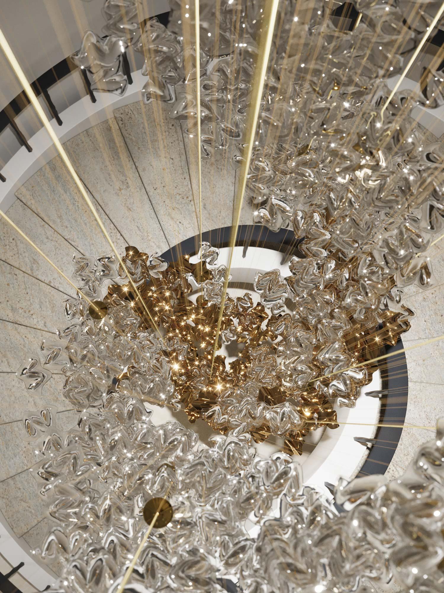 San De Chandelier, Modern Square Glass Spiral Long Pendant Chandelier