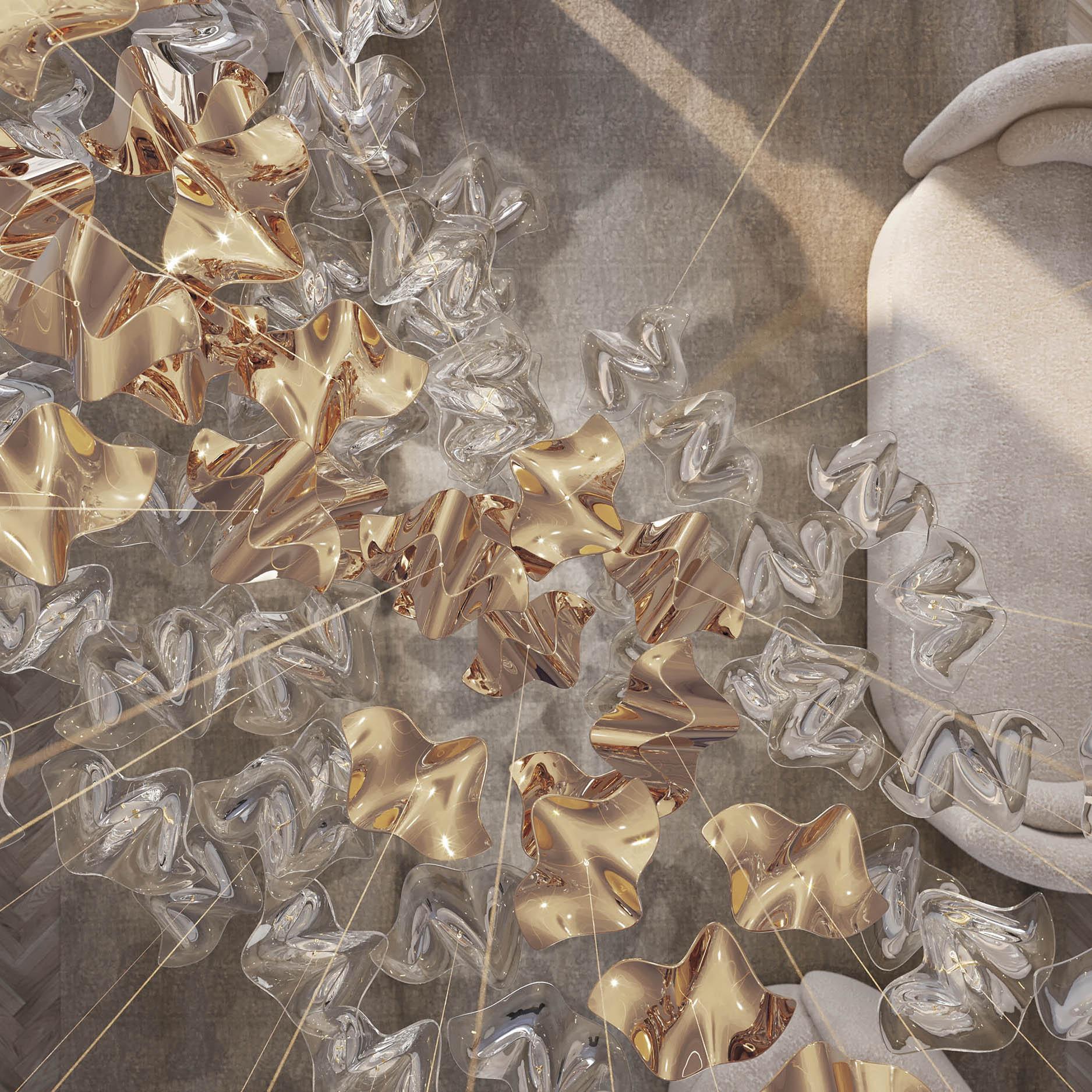 San De Chandelier, Modern Square Glass Spiral Long Pendant Chandelier