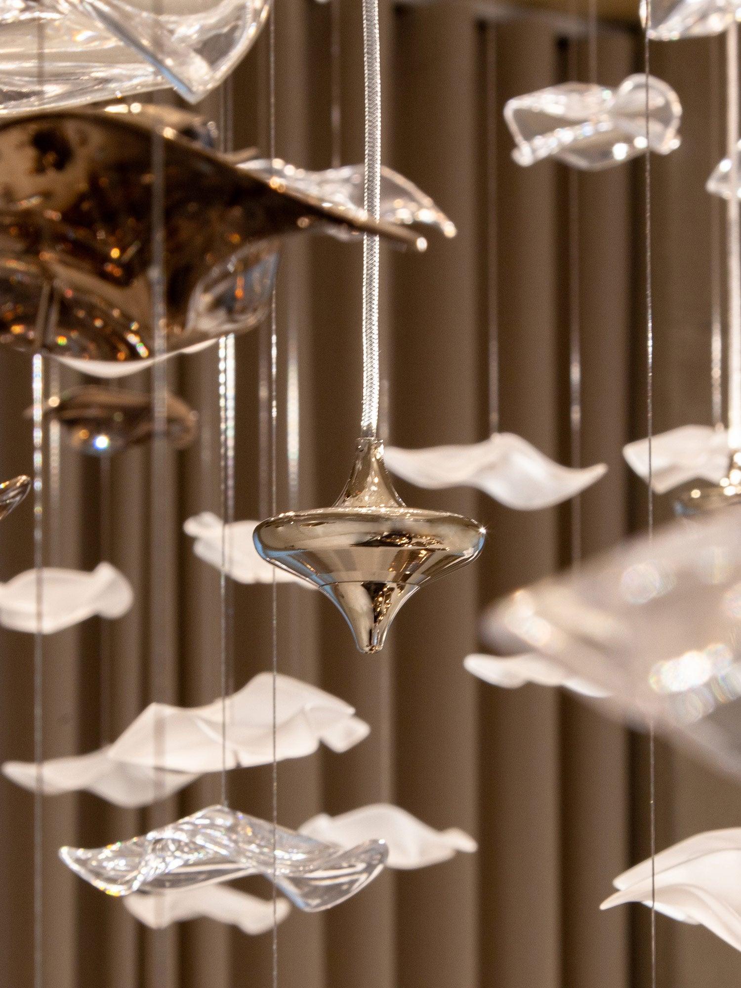 San De Chandelier, Modern Square Glass Spiral Long Pendant Chandelier