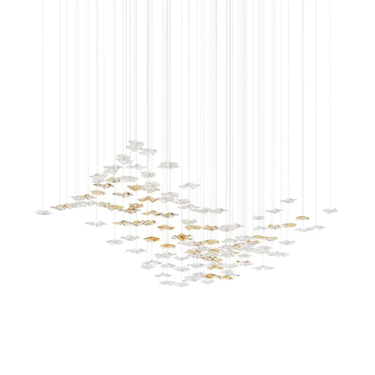 L 82.7″ x W 23.6″ x H 31.5″ (Ceiling canopy version) / Clear & Amber San De Chandelier, Modern Square Glass Spiral Long Pendant Chandelier