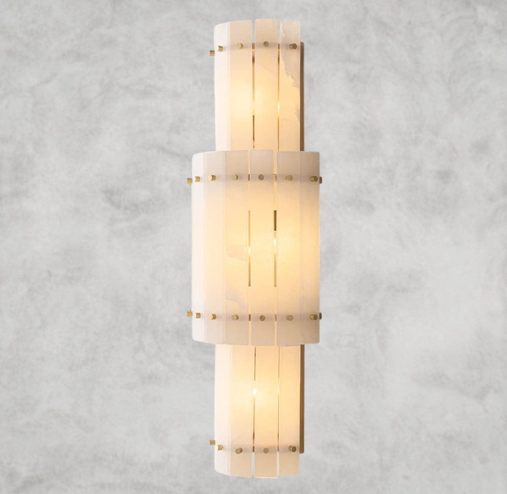 Brass San Marco Alabaster Grand Round Sconce