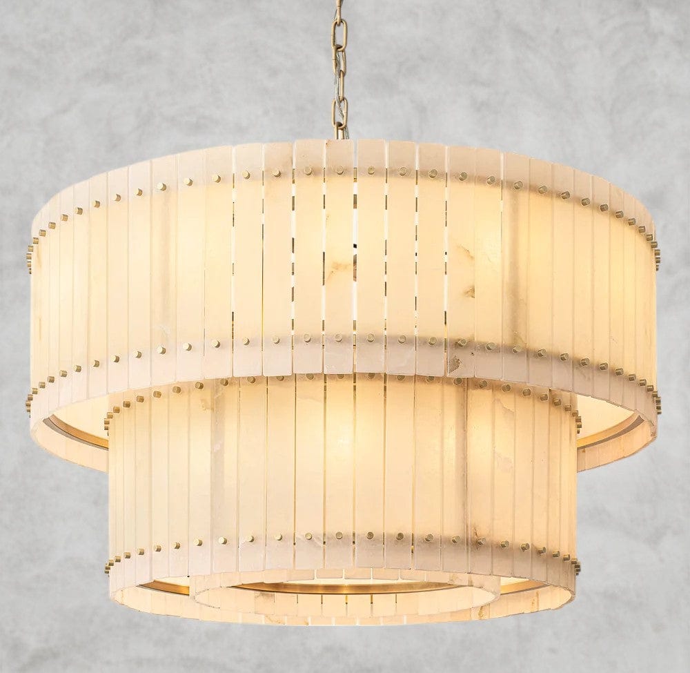 48" / Brass San Marco Alabaster Round Tiered Chandelier 22", 37", 48", 60"