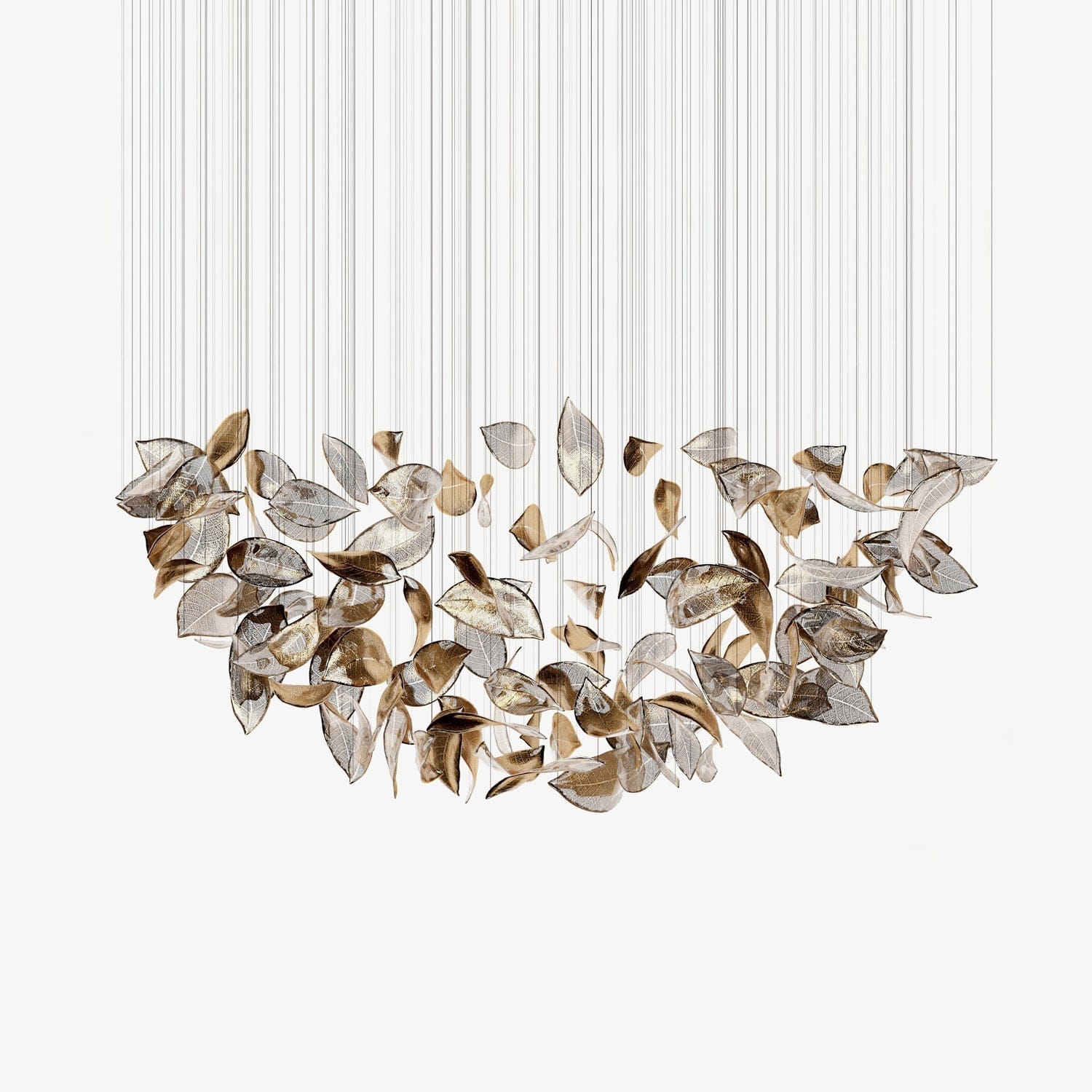 ∅ 47.2″ x 78.7″ / Dia 120cm x 200cm / Gold & Clear Shake Leaves Chandelier