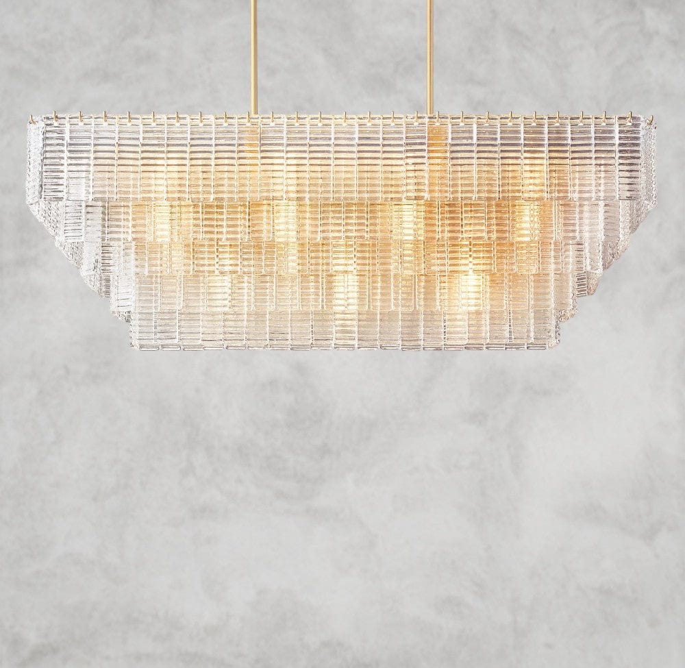 Brass Sirene Clear Glass Rectangular Chandelier 59