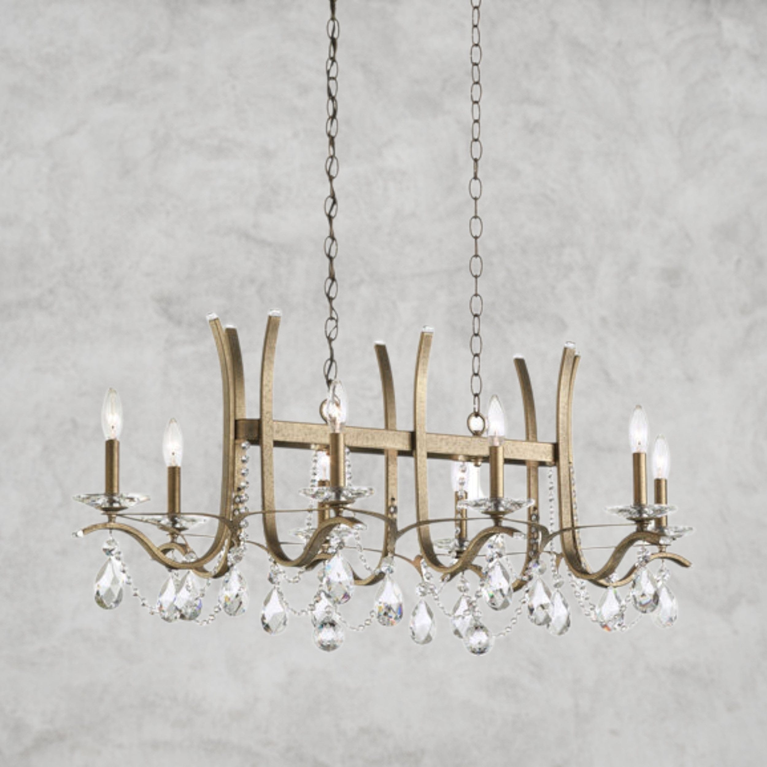 Etruscan Gold / Clear Heritage Crystal Vesca Long Chandelier 46