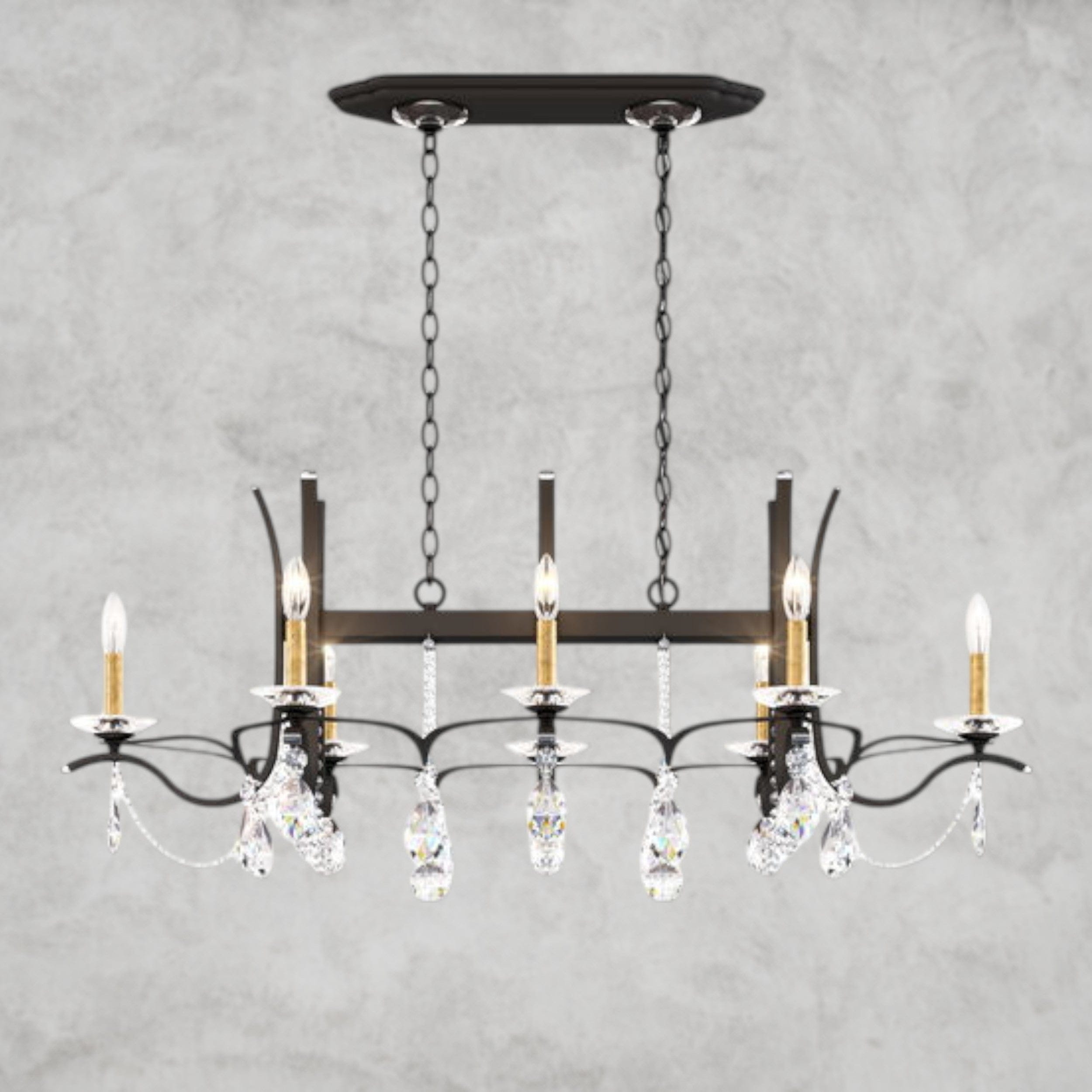 Black / Clear Heritage Crystal Vesca Long Chandelier 46