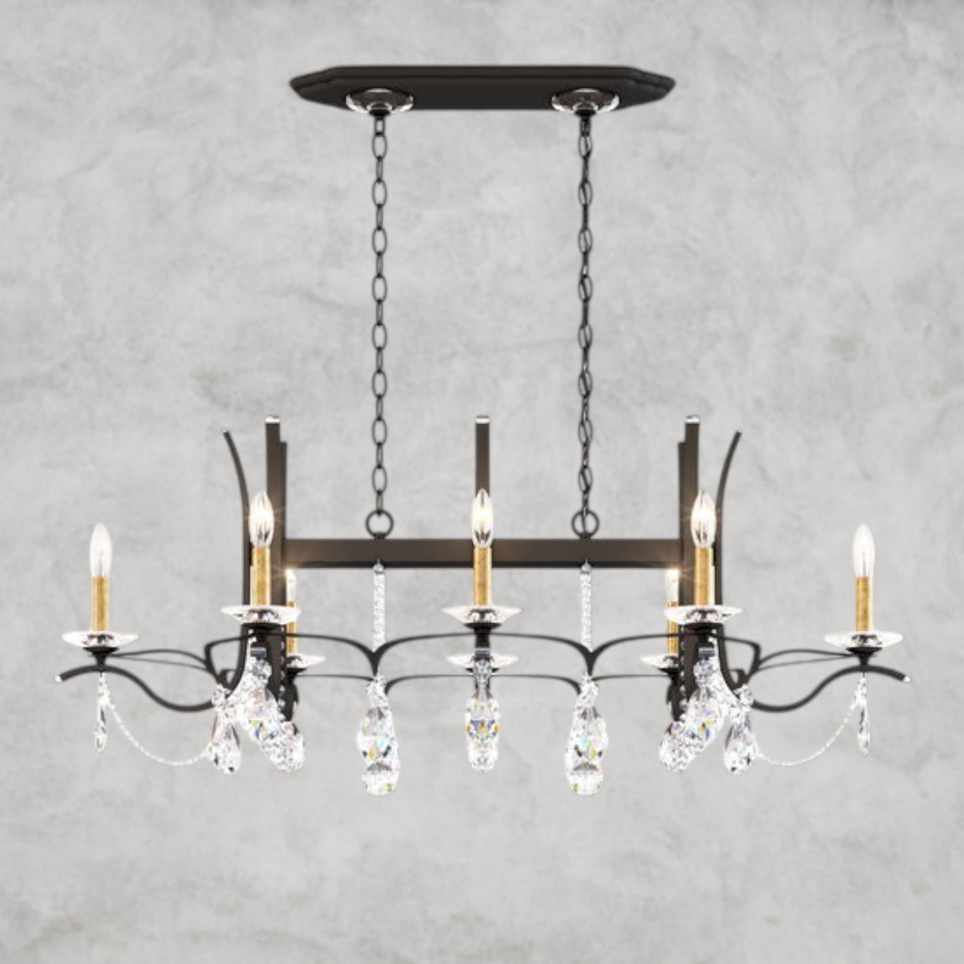 Black / Clear Heritage Crystal Vesca Long Chandelier 46"