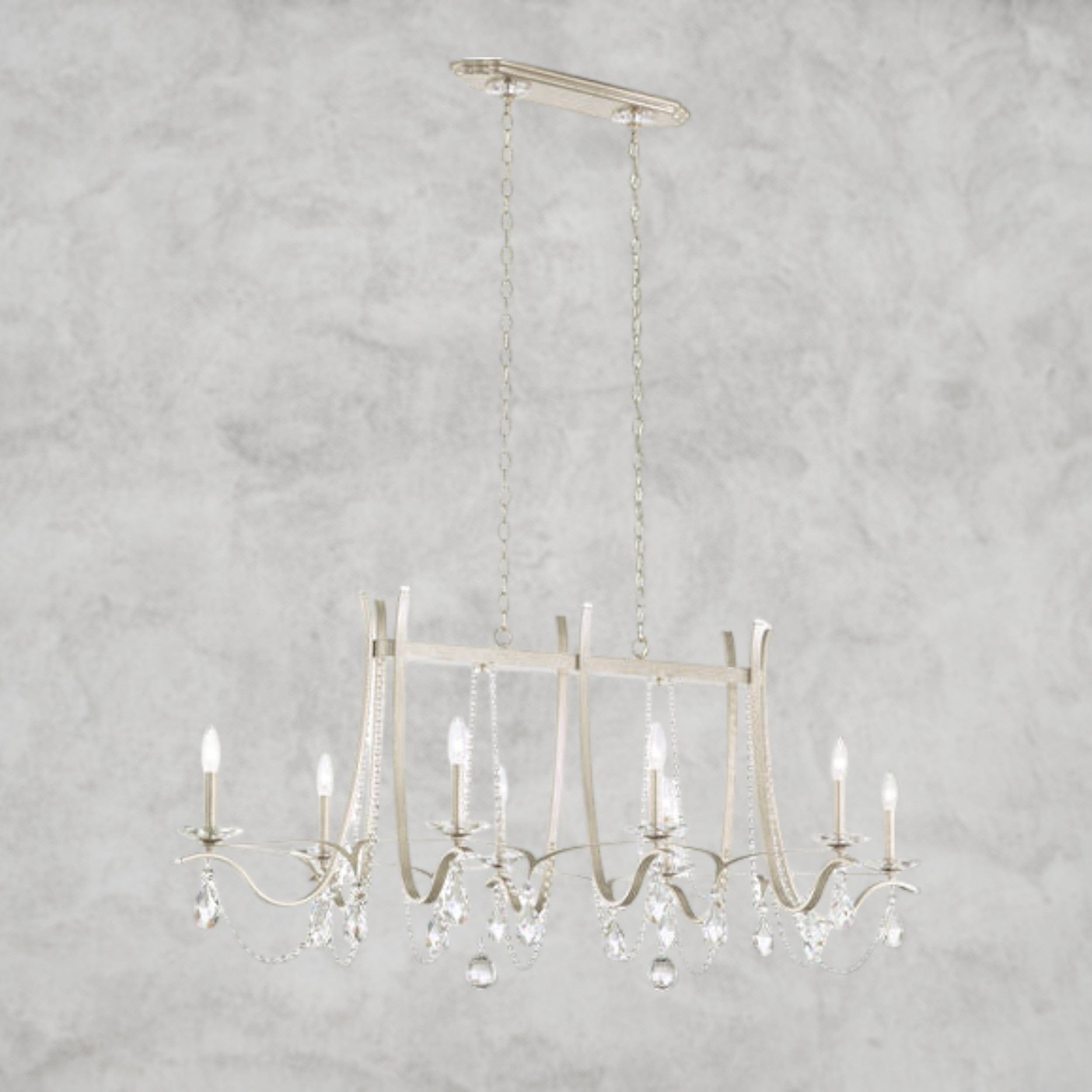 Antique Silver / Clear Heritage Crystal Vesca Long Chandelier 58"