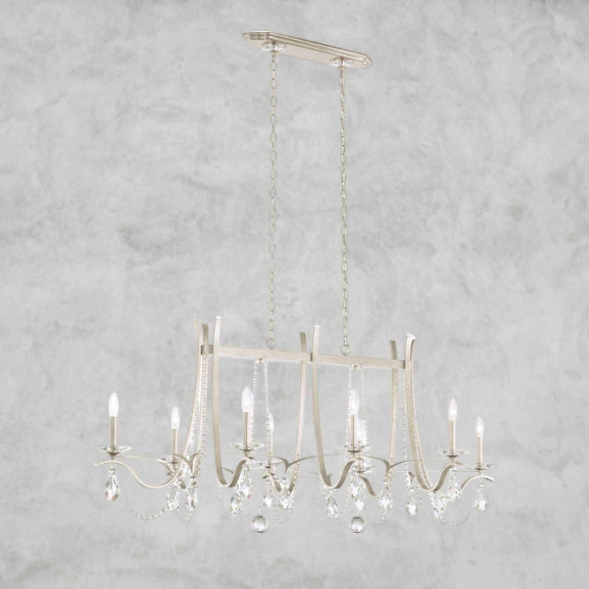 Antique Silver / Clear Heritage Crystal Vesca Long Chandelier 58"