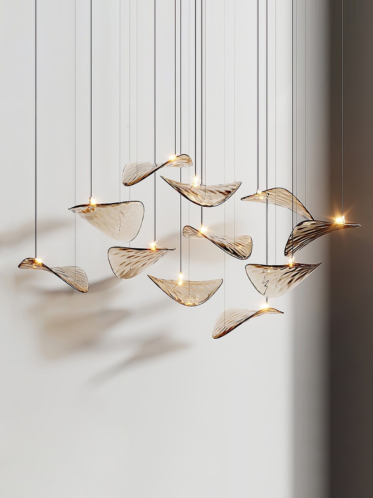 ∅ 47.2″ x 78.7″ / Dia 120cm x 200cm / Amber Wave Floating Leaf Chandelier