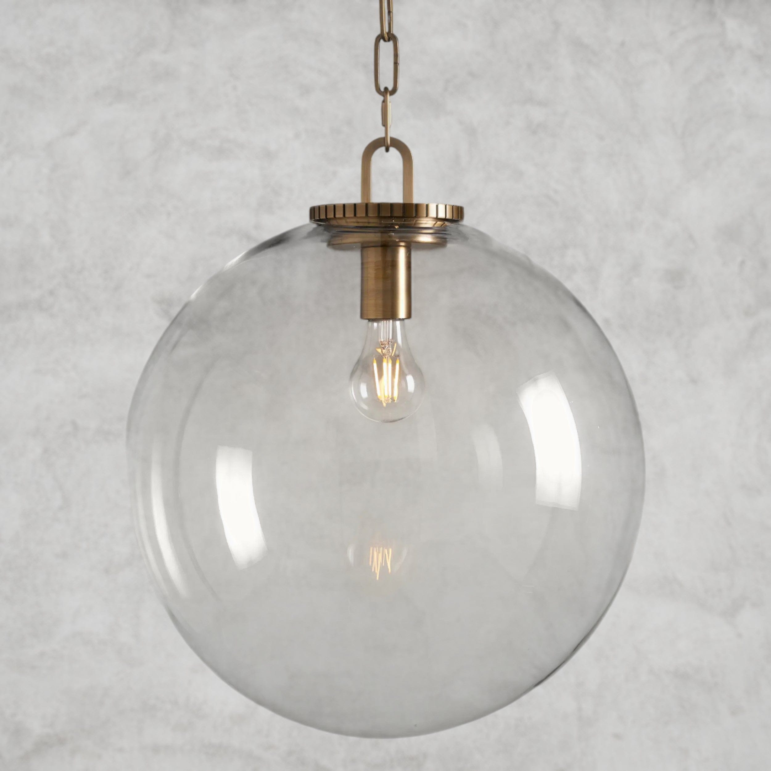 Large / Brass / Clear Wescott Globe Pendant with Chain