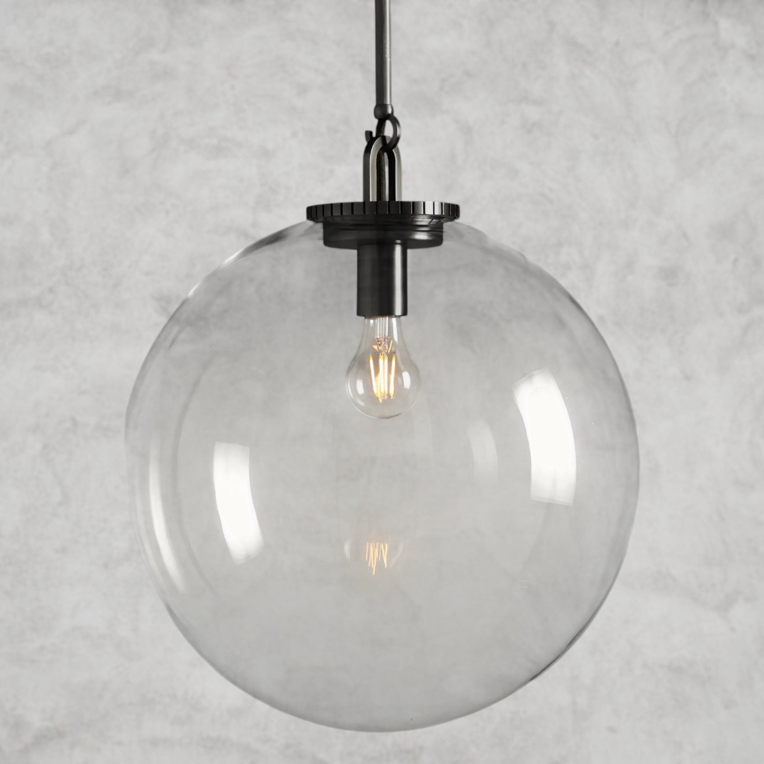 Large / Bronze / Clear Wescott Globe Pendant with Rod