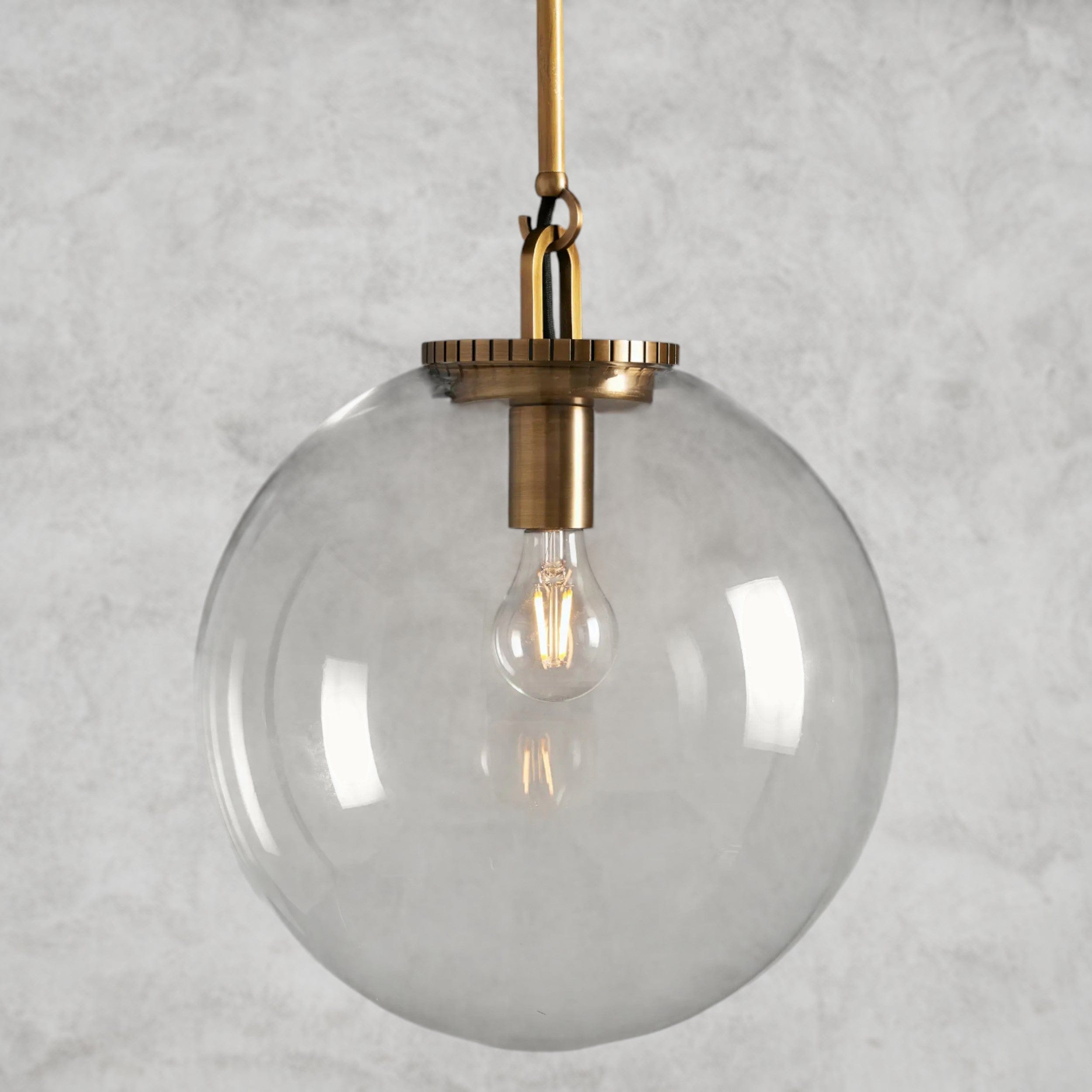 Medium / Brass / Clear Wescott Globe Pendant with Rod