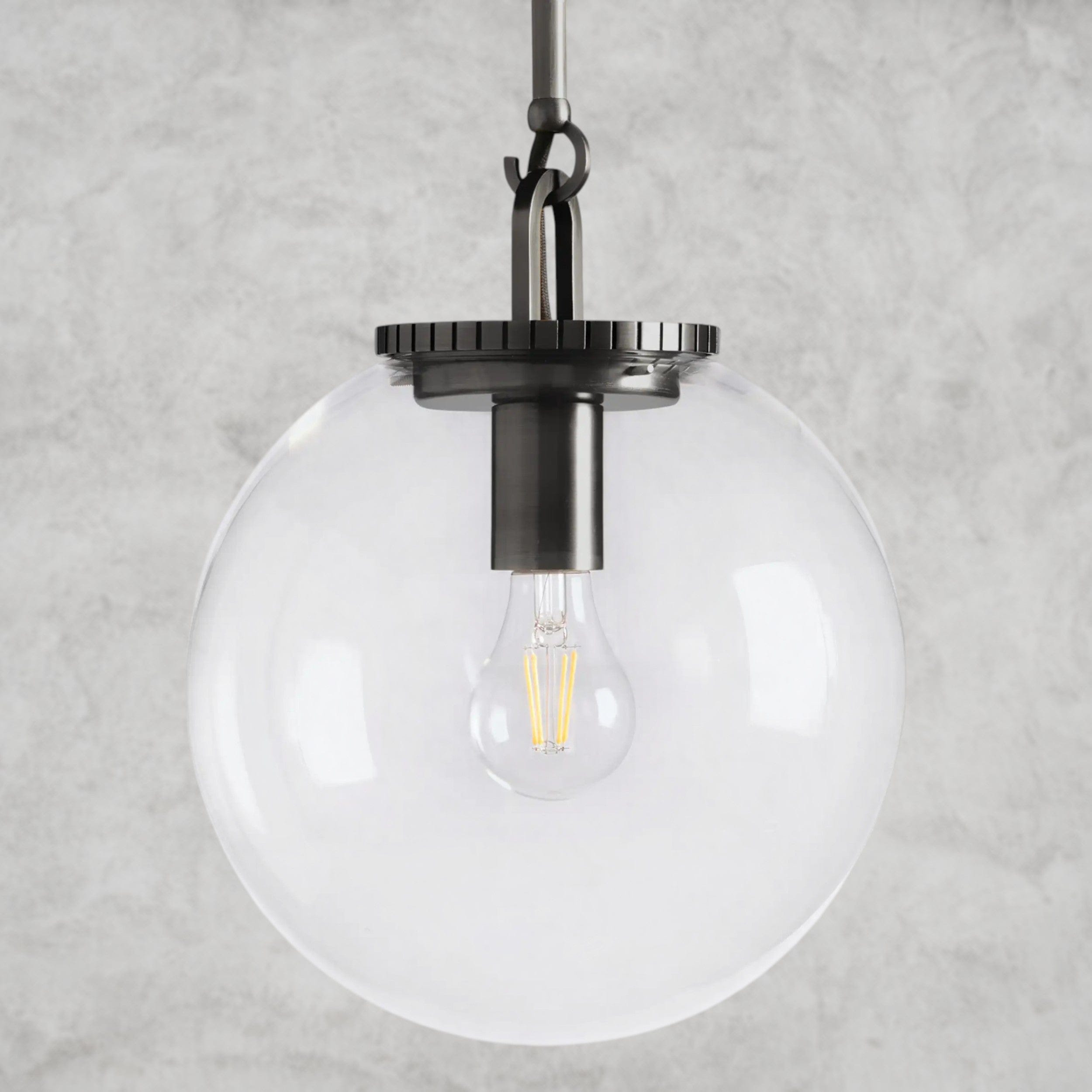 Small / Bronze / Clear Wescott Globe Pendant with Rod