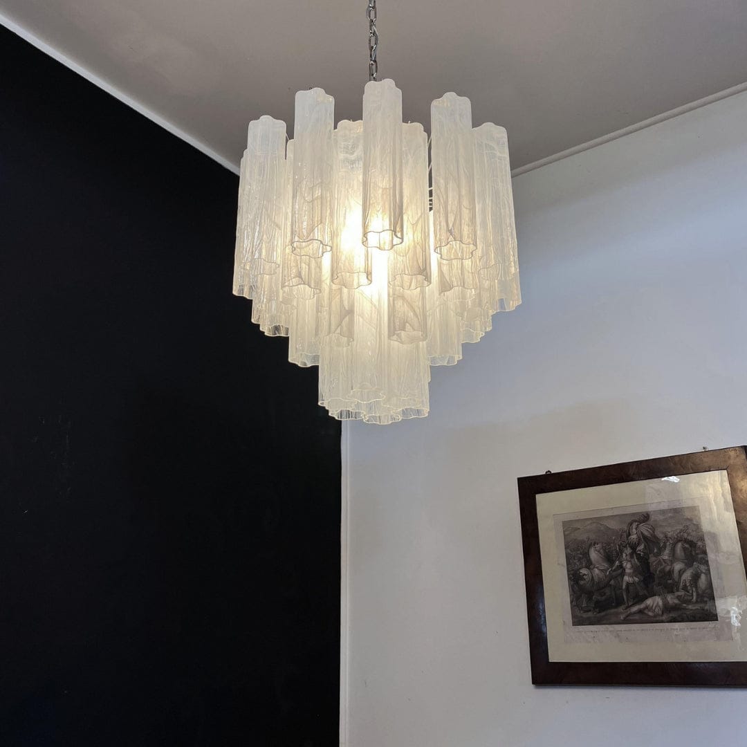 Dia 22.8″(58cm) x H 23.6″(60cm) / White White Glass Tube Chandelier