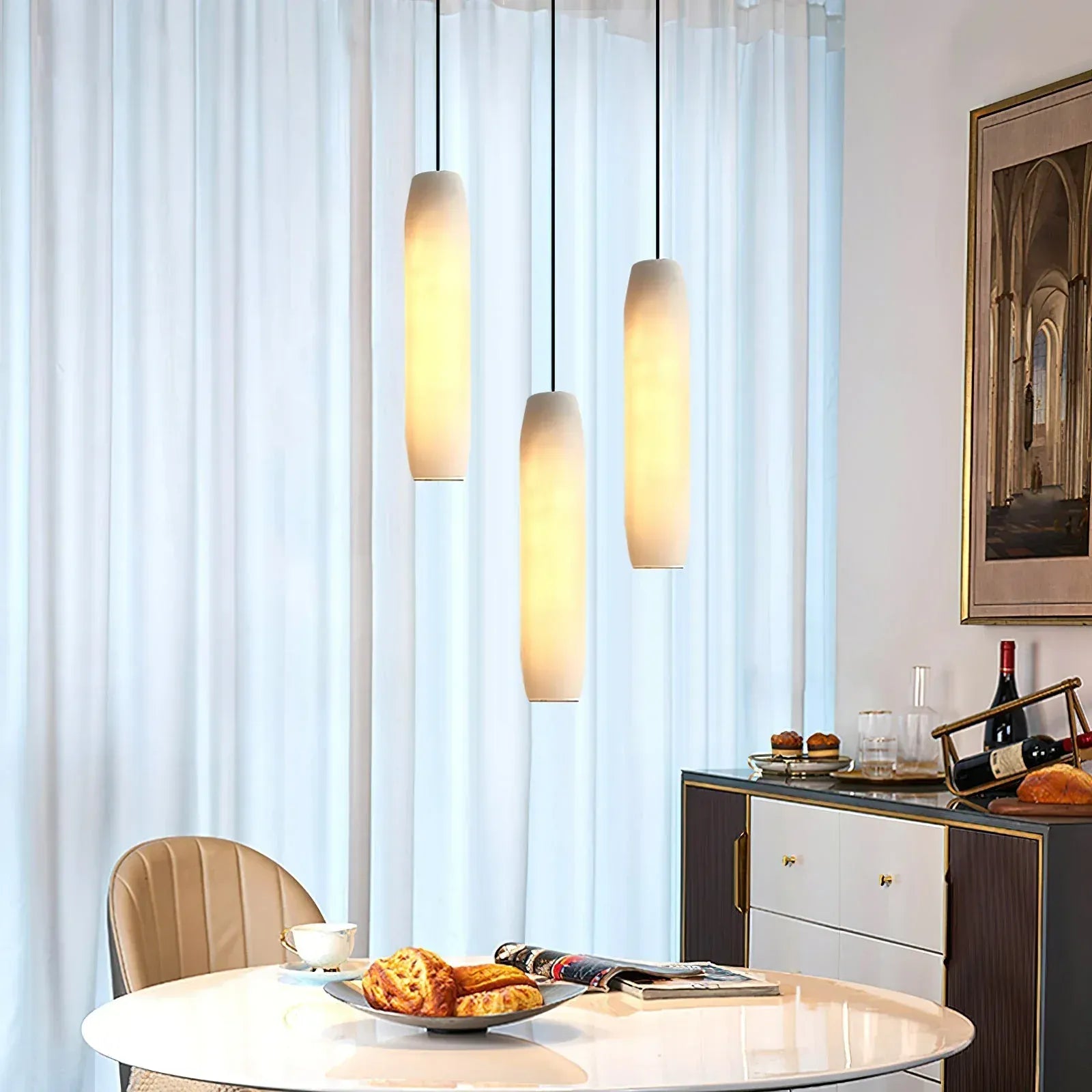 D 7cm x H 38cm / ∅ 2.8″ x H 15″ / Whilte Wrenna Alabaster Flute Pendant Light